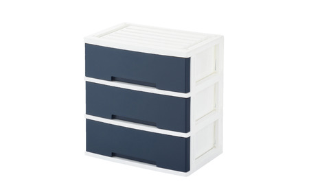 NEWLIFE ワイドチェスト収納3段 マリンネイビー プラスチック 新生活