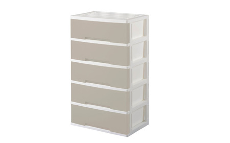 NEWLIFE ワイドチェスト収納5段 モカアイボリー プラスチック 新生活 おしゃれ チェスト