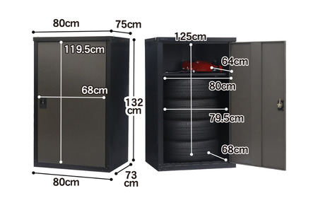 扉式タイヤ収納庫(ブラック/アッシュグレー) TBT-132(BK/AGY) 幅80cm×奥行き75cm×高さ132cm 倉庫 タイヤ収納庫 倉庫や物置 収納庫として便利 [グリーンライフ]【095S002】