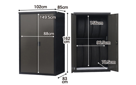 タイヤ収納庫2台用(ブラック/アッシュグレー) TBRT-162(BK/AGY) 幅102cm×奥行き85cm×高さ162cm 倉庫 タイヤ収納庫 倉庫や物置 収納庫として便利 [グリーンライフ]【145S002】