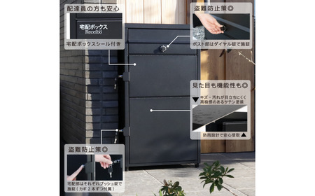 ポスト一体型 二段宅配ボックス レシーボ TRP2-4583(BK)  ブラック 黒 2段宅配ボックス 鍵付き