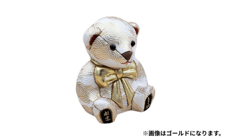 木目込み人形 朱鷺（とき）メキベア「企業向け周年祝バージョン」 ゴールド系 名入れ 刺刺繍 お祝い プレゼント ときめきベア 【107S012】