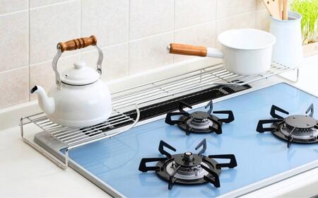 ステンレス製コンロ奥ラック幅78.5cm 左タイプ 1段 キッチン用品 燕三条製 シンプル 収納 IH ガス【022S032】