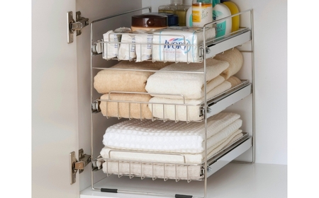 ステンレス洗面台下ラック 浅3段 収納用品 ランドリー収納 スライド棚 燕三条製 【022S033】