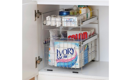 ステンレス洗面台下ラック 浅1段・深1段 収納用品 ランドリー収納 スライド棚 燕三条製 【022S034】