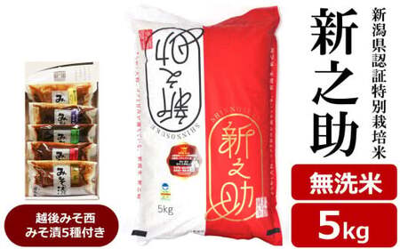 【令和7年産米】新之助 無洗米 5kg 新潟県認証特別栽培米 ＆ 越後みそ西みそ漬5種セット [Y0518]