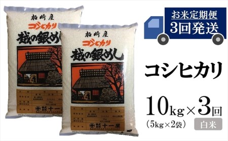 【五ツ星お米マイスター厳選の定期便】コシヒカリ 白米(10kg×3回)