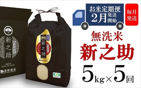 【定期便・2月～発送】新之助 無洗米 5kg×5回 （計 25kg）重ちゃんが愛情込めて作ったお米[Y0254]