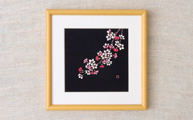 天然藍染額絵 20cm×20cm 桜柄 【 天然藍染 額絵 20cm 桜 ローケツ染め 贈答 プレゼント I17 】