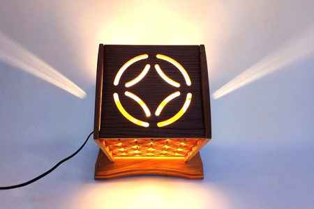 【ケヤキ無垢】 組子小灯りスタンド 《幅約230×奥行約210×高さ約270（mm）》