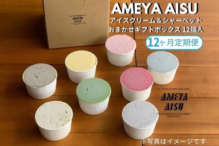 【定期便12ヶ月毎月お届け】AMEYA AISU アイスクリーム&シャーベット おまかせギフトボックス 100ML×12個入