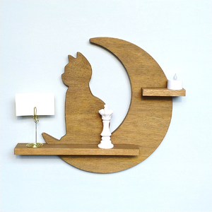 ウォールシェルフ「月と猫」 《高さ約340×幅約400×奥約55（mm）》