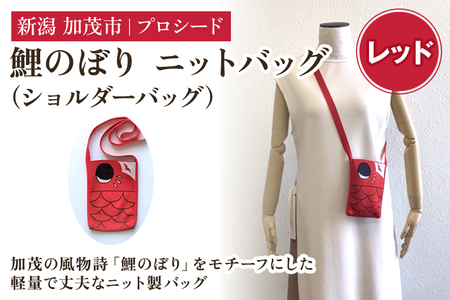 鯉のぼり ニットバッグ（ショルダーバッグ）【レッド】《タテ16×ヨコ12×マチ1.5（cm）》