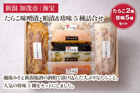 たらこ味噌漬・粕漬&珍味5種詰合せ（たらこ各250g・いか塩辛70g・のり佃煮70g・甘えび塩辛70g・柚子イカ昆布70g・数の子山海漬70g）