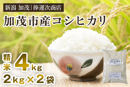 【令和7年産新米先行予約】加茂市産コシヒカリ 精米 4kg（2kg×2袋） 《9月下旬〜順次出荷》