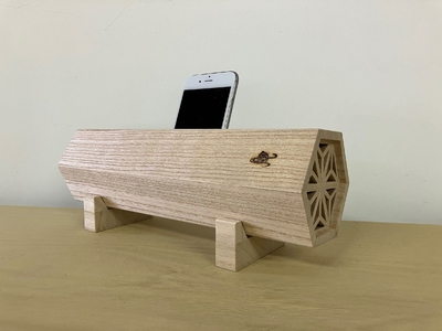 桐エコスピーカー 木地仕上（組子付）《サイズ（外寸）：幅280 × 高100 × 奥90 (mm)》