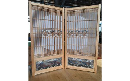 金襴西陣屏風「銀桜」《サイズ(片面):約H800mm×W410mm》金襴西陣織と組子細工の和のコラボレーション屏風 職人技 加茂市 高井建具
