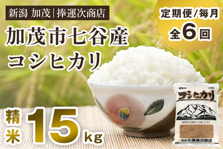 【令和6年産米】【定期便6ヶ月毎月お届け】七谷産コシヒカリ 精米15kg（5kg×3）白米 捧運次商店