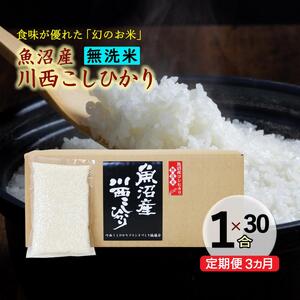 【定期便／全3回】無洗米 魚沼産こしひかり1合×30袋