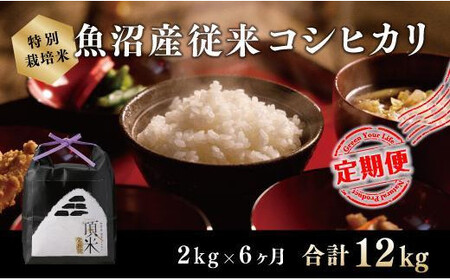 ６カ月定期便【特別栽培米】頂米金兵衛 魚沼産従来コシヒカリ（精米）2kg お米 コメ