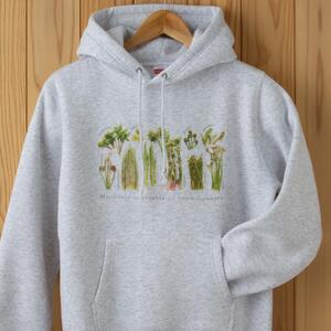 世界で唯一!着る山菜!!【山菜図鑑パーカー・アッシュ】裏起毛 トレーナー ファッション メンズ レディース 洋服 新潟  Lサイズ