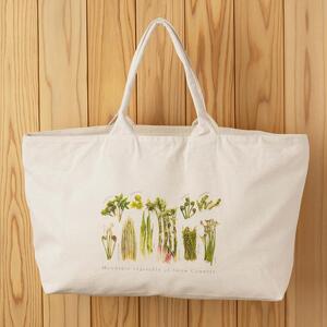 ［着る山菜］山菜図鑑トラベルトート ナチュラル ファッション かばん トートバッグ 手提げ キャンバス ファスナー付き 大きめ 大容量 