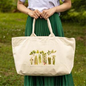 ［着る山菜］山菜図鑑トラベルトート ナチュラル ファッション かばん トートバッグ 手提げ キャンバス ファスナー付き 大きめ 大容量 