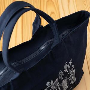 ［着る山菜］山菜図鑑トラベルトート ネイビー ファッション かばん トートバッグ 手提げ キャンバス ファスナー付き 大きめ 大容量 