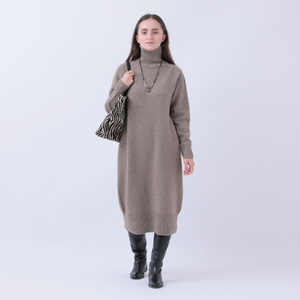 ルーエンローズ カシミヤ ハイネックワンピース(ブラウン) RU2311-06