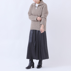 ルーエンローズ カシミヤ アラン柄ポロ衿プルオーバー(ブラウン) RU2311-20