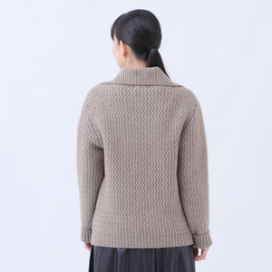 ルーエンローズ カシミヤ アラン柄ポロ衿プルオーバー(ブラウン) RU2311-20