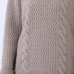 ルーエンローズ カシミヤ アラン柄ポロ衿プルオーバー(ブラウン) RU2311-20