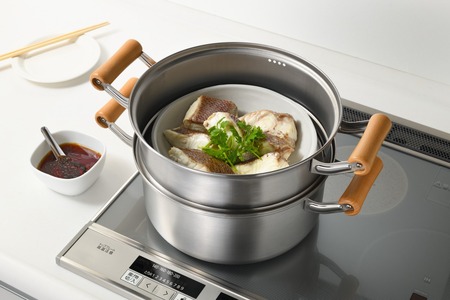 CS-061 千歳 IH対応木柄深型二段蒸し器25cm