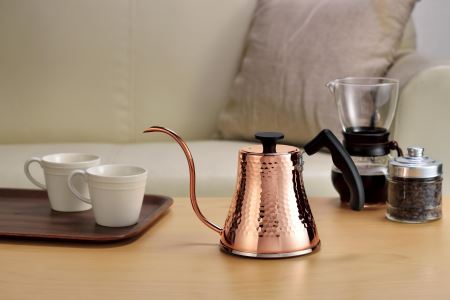 耐熱2重マグカップ270ml ×2、IH対応銅製鎚目コーヒーサーバーケトル ×1セット