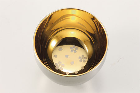 18-8ステンレス 二重構造さくらぐい呑み80ml 内面24金メッキ