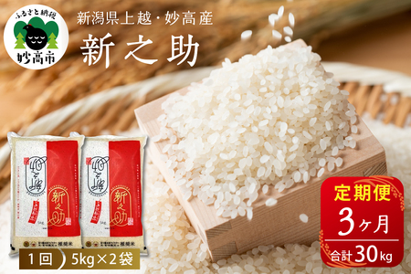 2026年3月上旬発送【定期便】令和7年産 新潟県上越・妙高産新之助10kg×3回（計30kg）