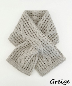 コード刺繍 ウール混ショートマフラー アーガイル柄 グレージュ | マフラー