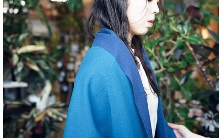 リバーシブル和紙ストール CLEMATIS 折り返しポケット ブルー