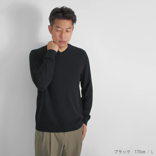 カシミヤVネックセーター ( ブラック・L ) | メンズ ニット