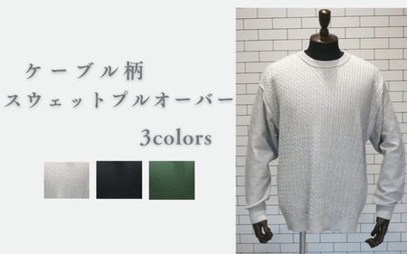 スウェットプルオーバー ケーブル柄 ( ライトグレー XL ) メンズ ニット