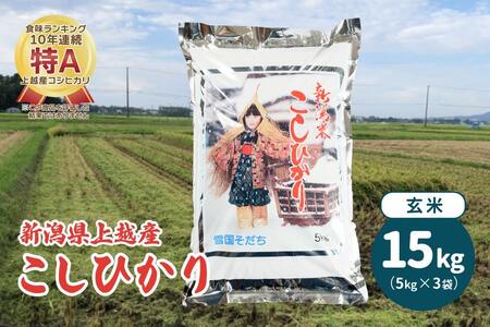 令和5年産・新潟県上越産／コシヒカリ 玄米 15kg（5kg×3）｜美味安全野菜栽培士が栽培したお米