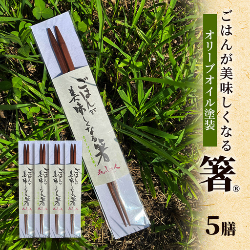 ごはんが美味しくなる箸(R)一膳 5セット 箸 お箸 はし 鉄刀木 オリーブオイル塗装 手作り 新潟県 上越