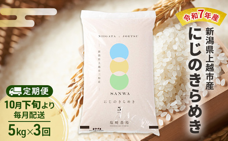 【（定期便|毎月配送｜計3回））10月下旬より順次出荷】令和7年産 新潟県 上越市産 にじのきらめき5kg 白米×3回 定期便