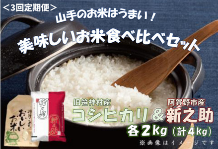 【令和7年産】【3回定期便】旧笹神村産コシヒカリ 2kg＆新之助 2kg（美味しいお米食べ比べセット）上泉 農家直送 コメドック 金賞  1Q15037