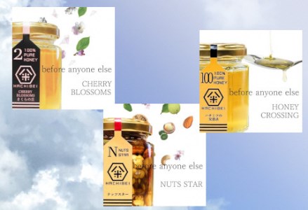 【グッドライフアワード環境大臣賞受賞】 HACHIBEI 阿賀野産 天然 はちみつ 3本セット ハチミツ 蜂蜜 ナッツ さくらの丘 ハチミツの交差点 ナッツスター 桜 アカシア エレガントな香り 春の息吹 八米 はちみつ漬け プレゼント ギフト 贈答 新潟県 1L02013