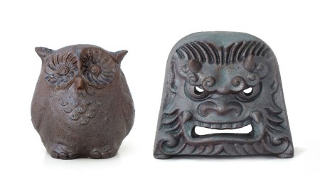 安田瓦】 厄除け幸運セット 鬼瓦 ふくろう 縁起良 置物 丸三安田瓦工業