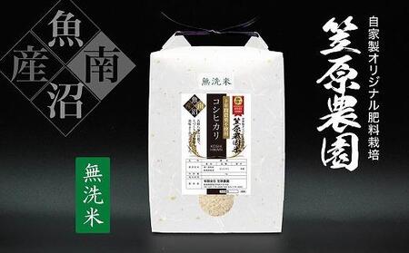 【定期便】【令和５年産】南魚沼産 笠原農園米 十年間農薬不使用コシヒカリ 無洗米 （5kg×全12回）