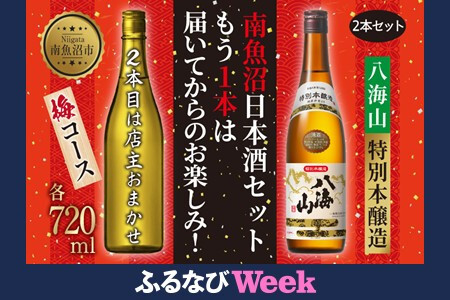 【ふるなびWEEK対象】1本は店主のお任せ 南魚沼産酒ガチャ2本セット 梅コース 【八海山特別本醸造+お楽しみ】 FN-Limited-PR