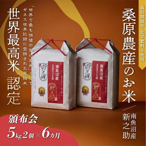 【頒布会】ギネス世界記録「世界最高米」認定 最高級南魚沼産新之助10kg(5kg×2)×6ヵ月 桑原農産のお米(精米) 25,200円