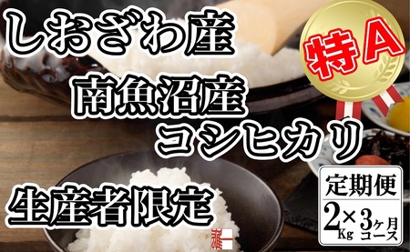 【令和7年産】【定期便：２Kg×3ヶ月】生産者限定 契約栽培 南魚沼しおざわ産コシヒカリ【2025年10月上旬より順次発送予定】